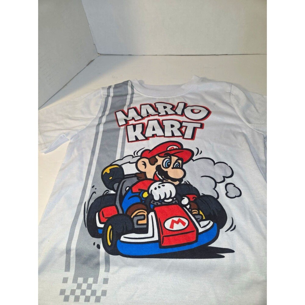 Nintendo Mario Kart Boys Size 8 Pajama Top White Graphic Print Flame Resistant